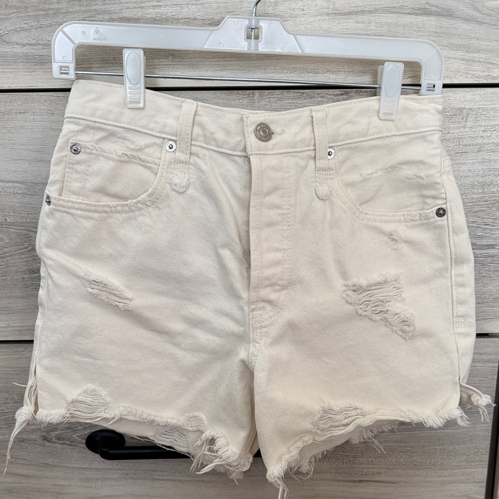 We The Free Cream Distressed Jean Shorts